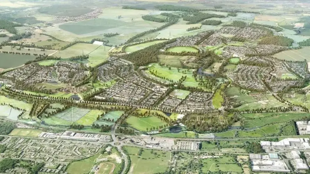 Aerial view of Gilston Park Estate, site of the 8,500-home garden town joint venture between Places for People and Barratt Redrow