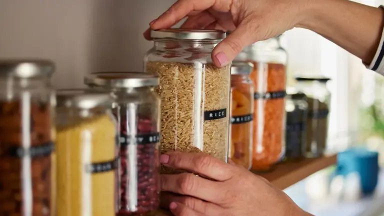 Jars Containing Rice Pasta And Dry Ingredients