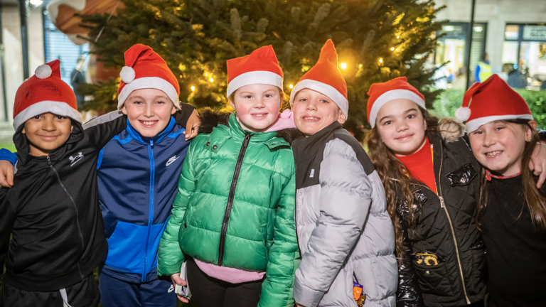 Group Of Local Children In Front Of The Christmas Tree In Craigmillar
